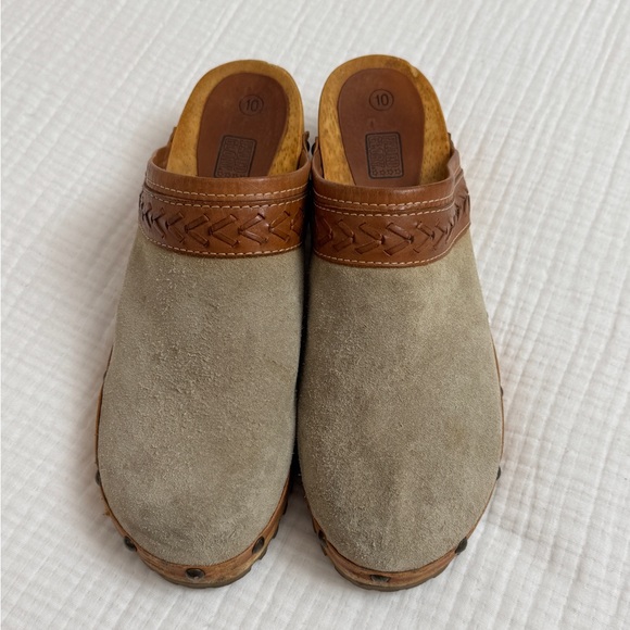 Vintage 90’s Y2K Faded Glory Suede Leather Chunky Slip On Wooden Clogs Size 10 - Picture 4 of 15